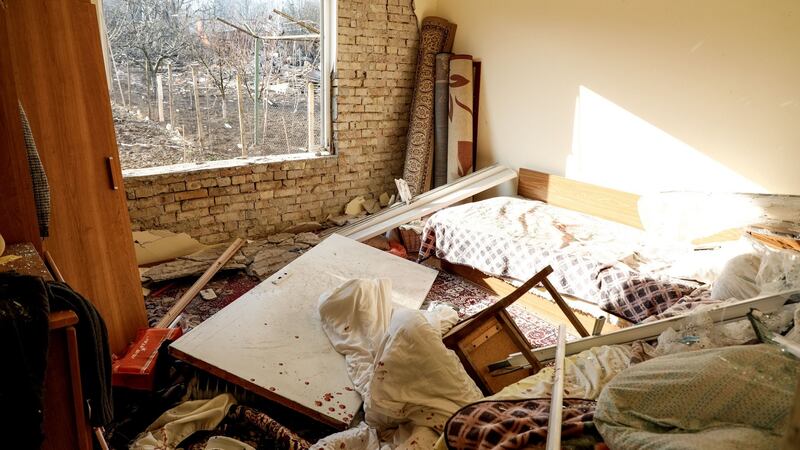 A damaged house is pictured after a cargo train derailed in  Bulgaria. Photograph: Hristo Hristov/Reuters