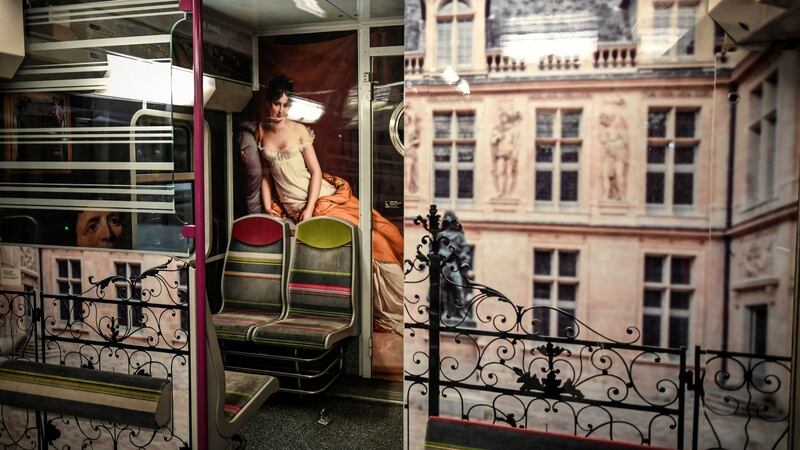 A view of the inside of a train carriage at the RER C Paris Train Museum during its inauguration at the Austerlitz train station in Paris. Photograph:  Stephane De Sakutin/AFP via Getty