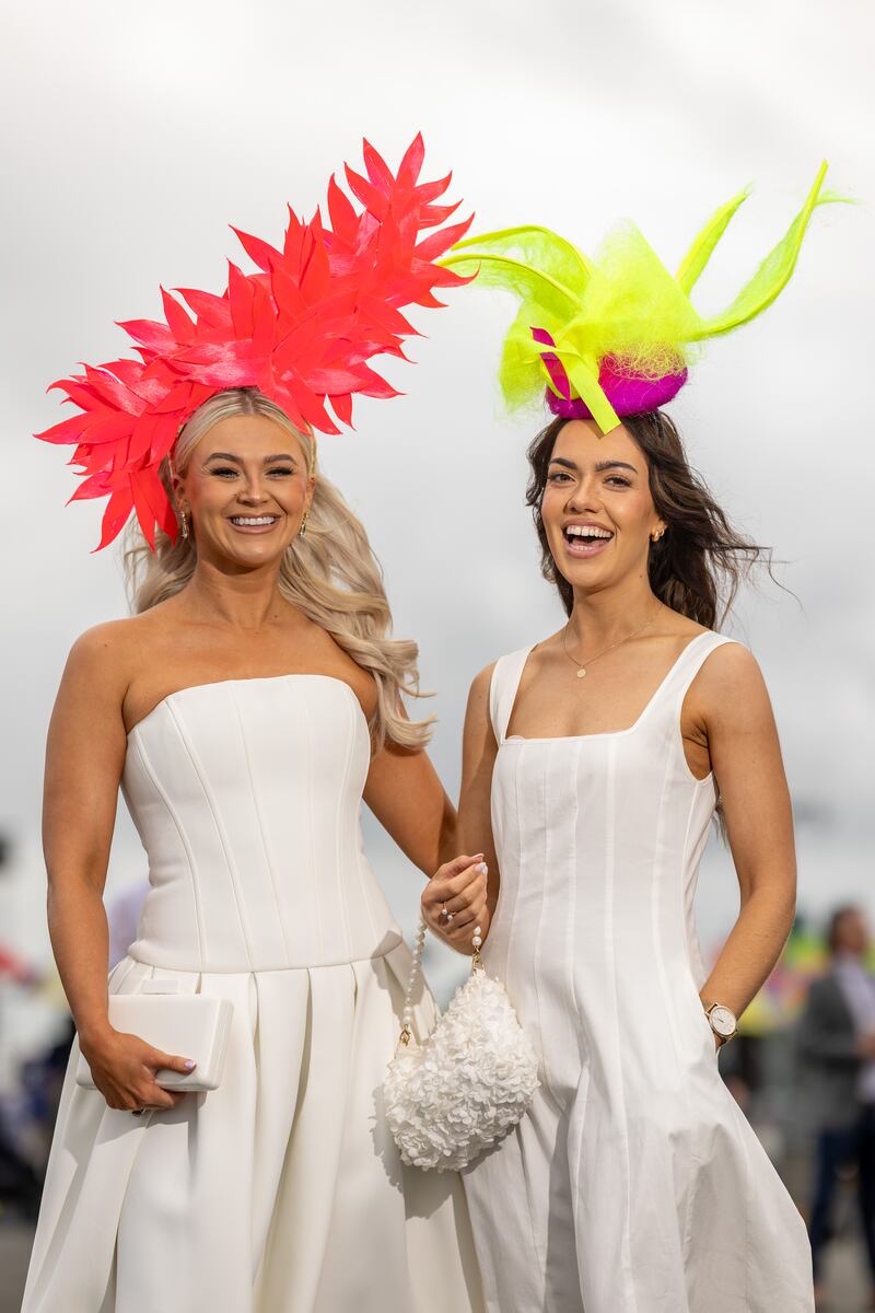 Laura Nash and Andrea Murray from Ballina enjoying Ladies' Day at Ballybrit. Photograph: Morgan Treacy/Inpho