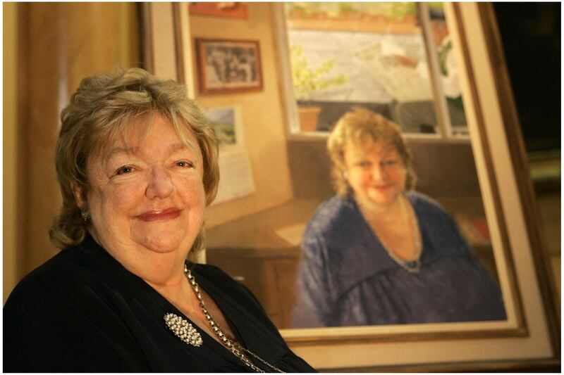Maeve Binchy in 2005 at the National Gallery of Ireland beside a specially commissioned portrait by artist Maeve McCarthy. Photograph: Dara Mac Dónaill   