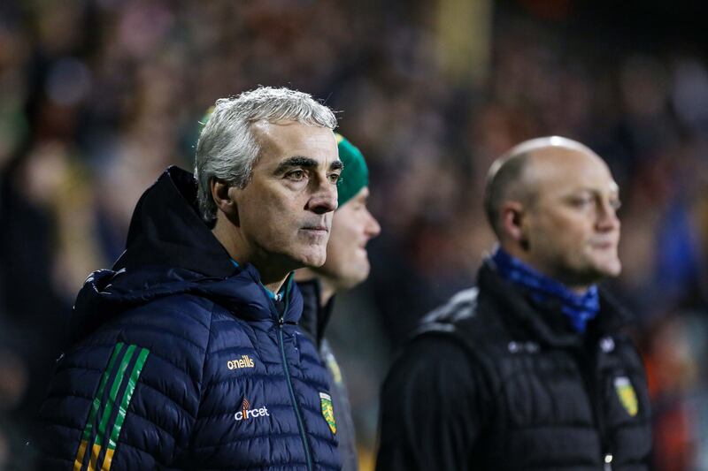 Donegal manager Jim McGuinness at the Dr McKenna Cup, Section A Round One, MacCumhaill Park, Ballybofey. Photograph: Inpho 

