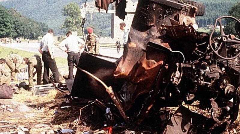 The aftermath of the August 1979 bombing in Warrenpoint. Photograph: Pacemaker