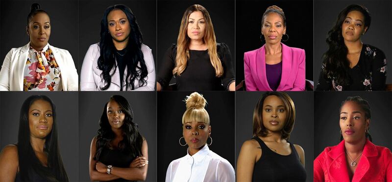 Surviving R Kelly (top row from left): Michelle Kramer, Lisa Van Allen, Lizzette Martinez, Andrea Kelly and Kitti Jones; (bottom row from left) Asante McGee, Faith Rodgers, Stephanie Edwards, aka Sparkle, Jerhonda Pace and Jovante Cunningham, from the 2019 documentary series. Photograph: Lifetime