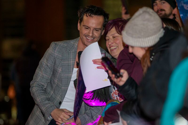 Scott greets fan outside the Light House Cinema. Photograph: Tom Honan/The Irish Times