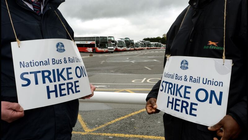 Bus drivers strike at Broadstone Station in Dublin. Photograph: Brenda Fitzsimons/Irish Times