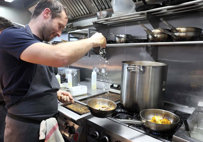 Head chef Niall McSharry at work in the kitchen. Photograph: Stephen Davison/Pacemaker