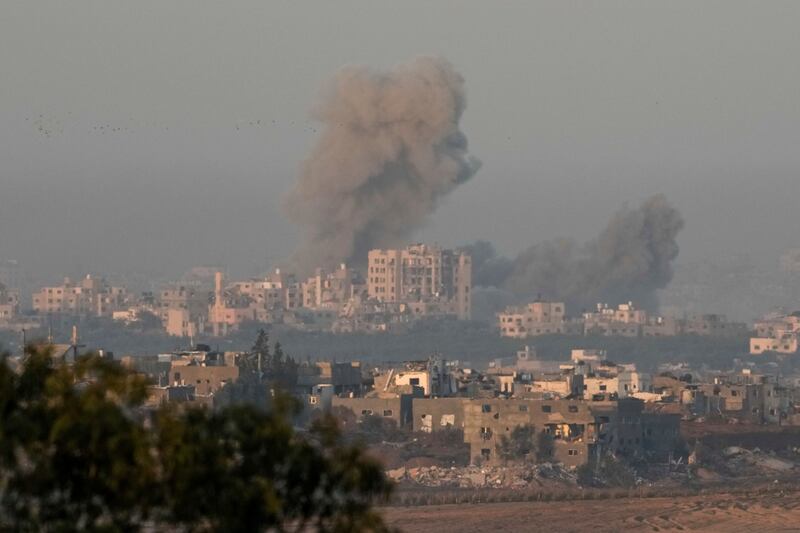 Smoke rises following an Israeli bombardment in the Gaza Strip. Photograph: Leo Correa/AP