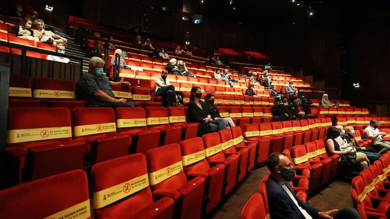The Abbey Theatre auditorium starts to fill up before its return  performance to an audience on Monday evening. Photograph Nick Bradshaw for The Irish Times