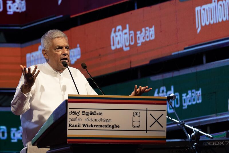 Sri Lanka's president Ranil Wickremesinghe during a campaign rally in Colombo on Wednesday. Photograph: Buddhika Weerasinghe/Bloomberg
