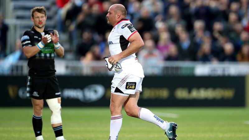 Ulster’s Rory Best is substituted during the Guinness Pro 14 semi-final against Glasgow Warriors at  Scotstoun. Photograph: Billy Stickland/Inpho