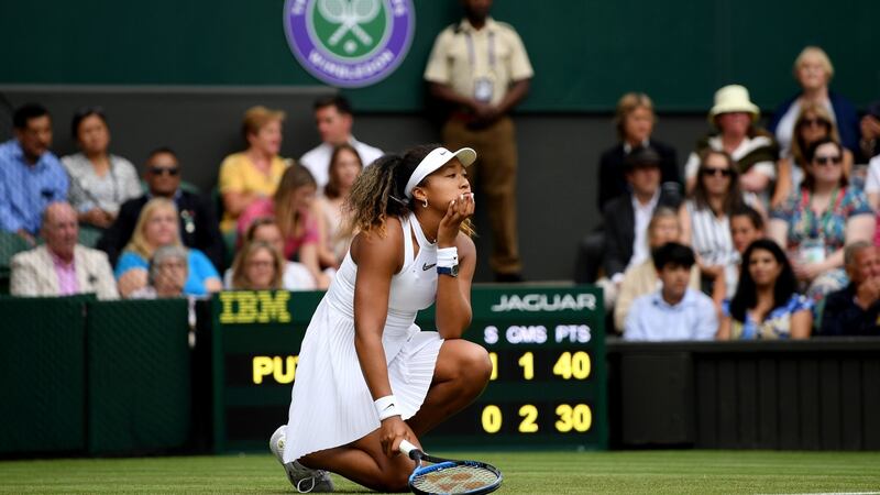 Naomi Osaka of Japan during her defeat to Yulia Putintseva of Kazakhstan. Photograph: Getty Images