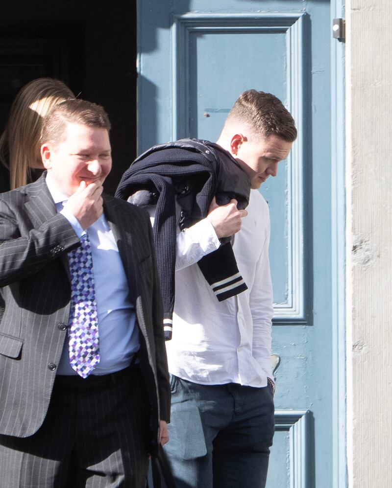 Bill Chawke (right) leaves District Court in Newcastlewest, Co Limerick, accompanied by his solicitor Michael Finucane. Photograph: Liam Burke/Press 22
