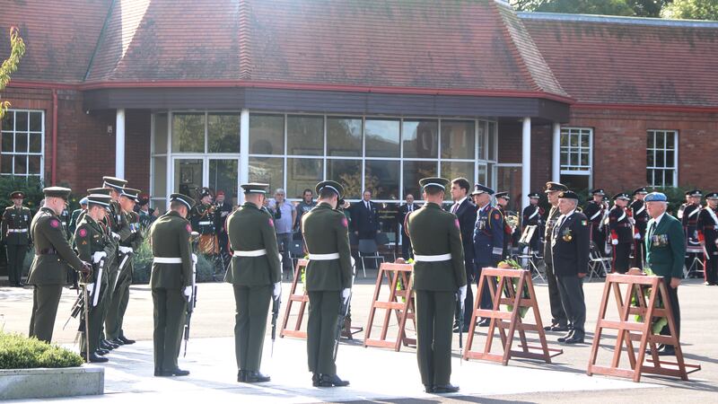 The focal point of National Veterans' Day was a ceremonial parade at McKee Barracks in Dublin. Photograph: Ronan McGreevy