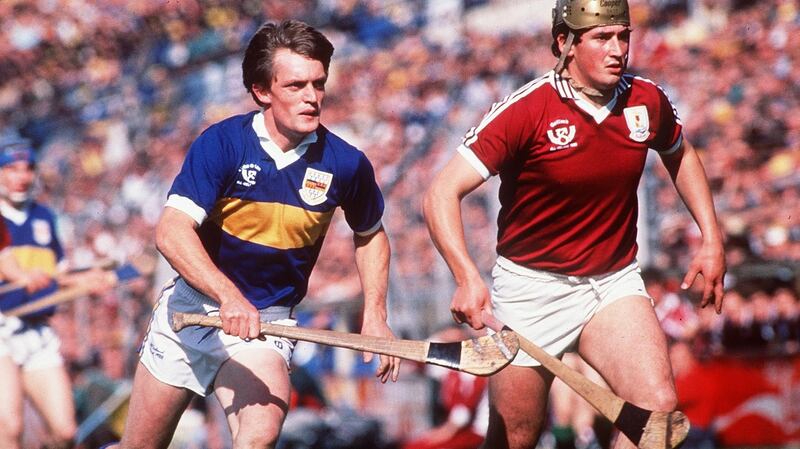 Tipperary’s Nicky English  in action against Conor Hayes of Galway during the  1988 All-Ireland Hurling Final at Croke Park. Photograph: Billy Stickland/Inpho