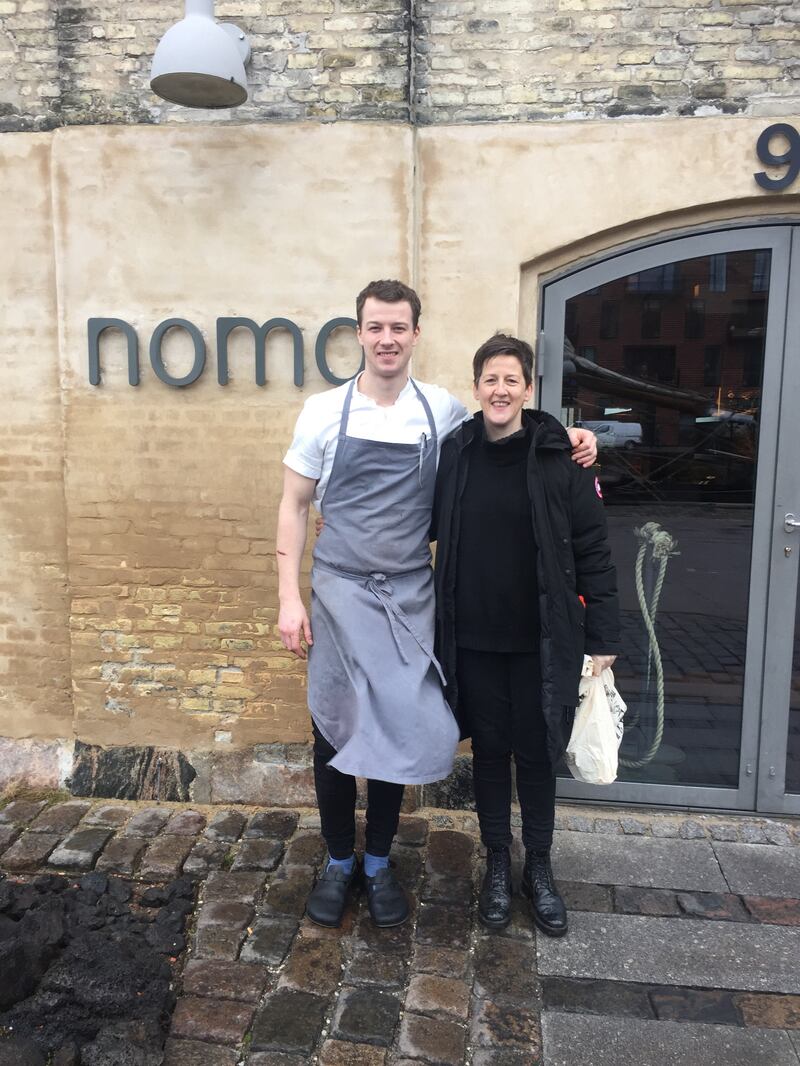 Cúán Greene at the former Noma restaurant premises in Copenhagen with his aunt, Doireann de Buitléar