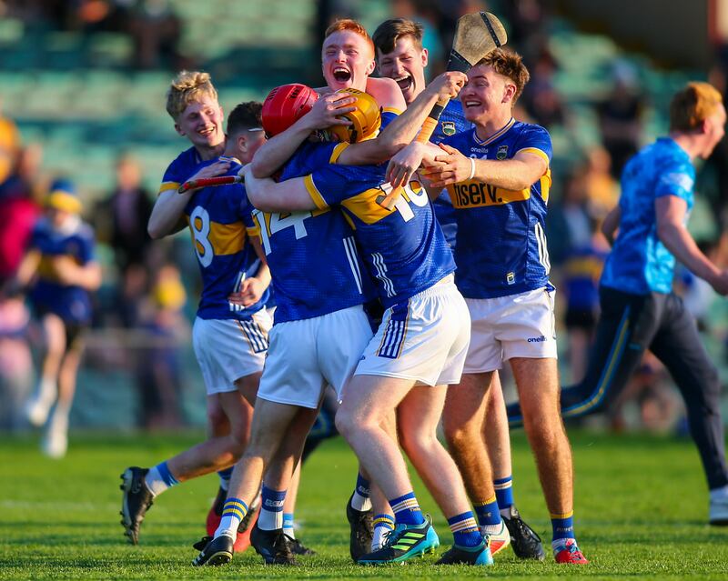 Tipperary players celebrate at the end of the game. Photograph: Ken Sutton/Inpho