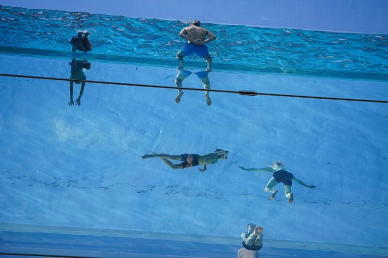 Sky Pool: the amenity spans the gap between two exclusive residential blocks next to the US embassy in London. Photograph: Aaron Chown/PA Wire