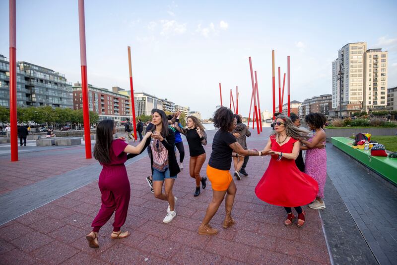 People dance the Brazilian forró at Grand Canal Square in Dublin. Photograph: Tom Honan