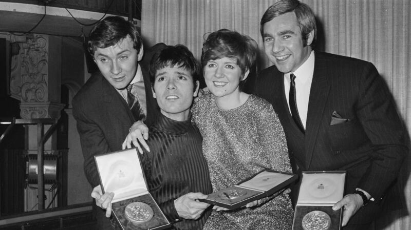 Cilla Black with Phil Coulter, Cliff Richard music publisher Bill Martin celebrate the winning of song Congratulations at A Song for Europe in March 1968. Photograph: John Downing/Daily Express/Getty Images