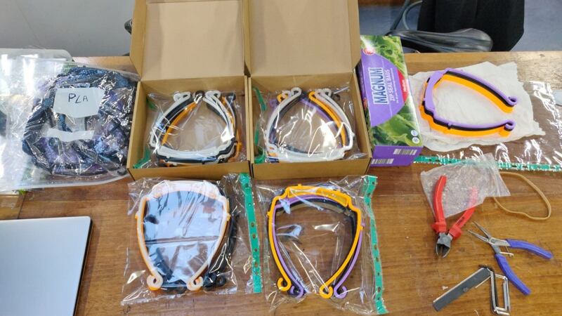 Assembled face masks in the lab