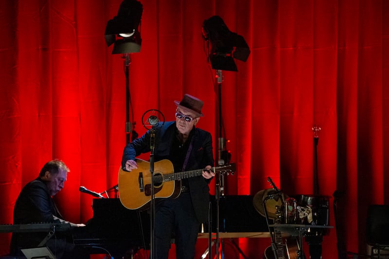 Elvis Costello and Steve Nieve performing at Vicar Street, Dublin. Photograph: Tom Honan for The Irish Times