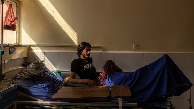 Aref Mohammad, a 19-year-old Taliban fighter, in a hospital in Jalalabad after being wounded in an Isis-K attack. Photograph: Victor J Blue/The New York Times