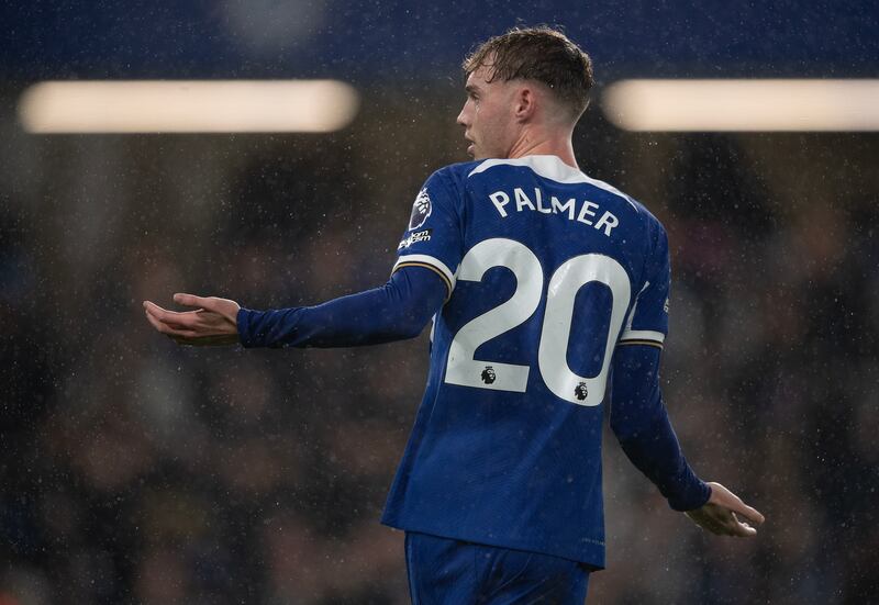 Cole Palmer celebrates his goal during the Premier League match between Chelsea and Manchester City at Stamford Bridge. Photograph: Visionhaus/Getty Images