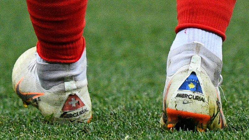 Shaqiri also wore a Kosovo flag on the back of his boots during the World Cup match. Photo: Johannes Eisele/Getty Images