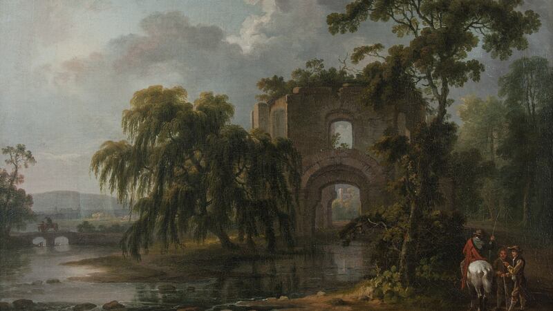Lot 193, View of Tintern Abbey, Co Wexford by Dublin Liberties-born artist George Barret (1732-1784), is described as “an Irish Old Master” and depicts the ruins of the Cistercian monastery at Bannow Bay (€8,000-€10,000)