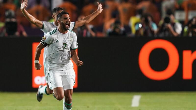 Riyad Mahrez after scoring for Algeria against Nigeria during the 2019 African Cup of Nations. Photograph: Ulrik Pedersen/Getty Images