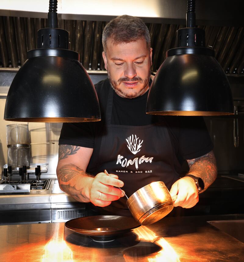 Head chef Gabriel Ossani hard at work in Kombu. Photograph: Joe O'Shaughnessy