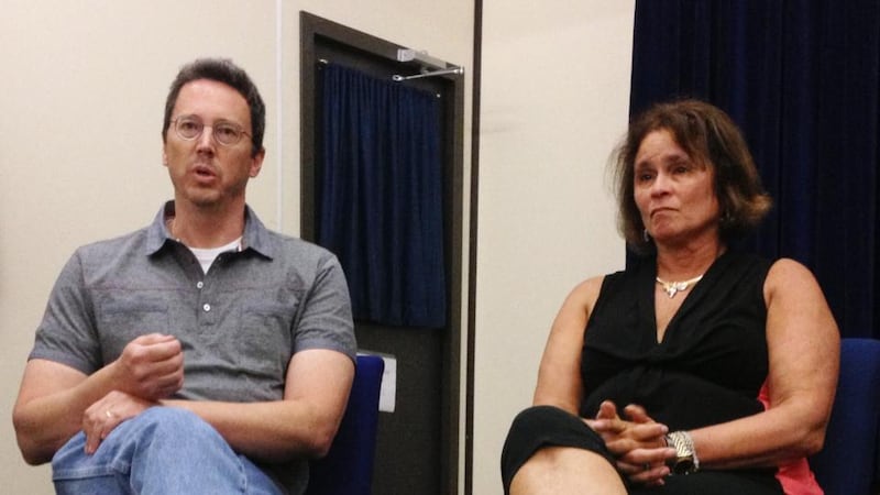 Bearing witness: Glenn Morgan, whose father was killed at the World Trade Center, and Linda Gay, whose husband was on the aircraft that hit the north tower. Photograph: Simon Carswell