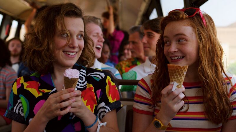 Millie Bobby Brown and Sadie Sink in Stranger Things, one of Netflix’s hit original series. Photograph: Netflix