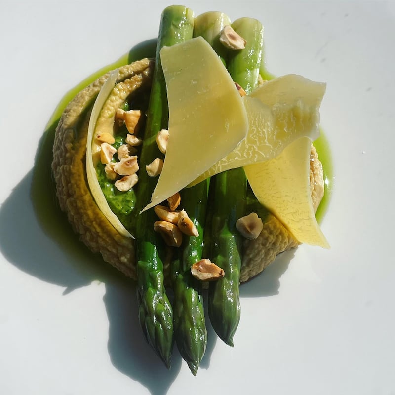 Feast, Rostrevor: Asparagus, hazelnut, wild garlic, Coolea cheese and date balsamic
