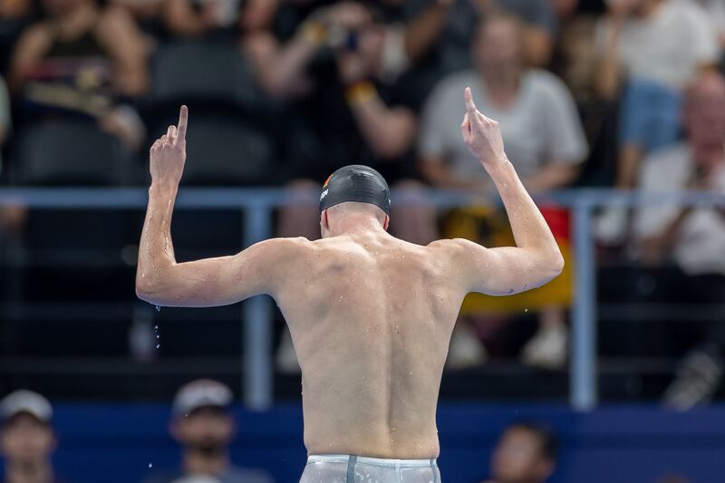 Ireland’s Daniel Wiffen celebrates with his gold medal. Photograph: Morgan Treacy/Inpho