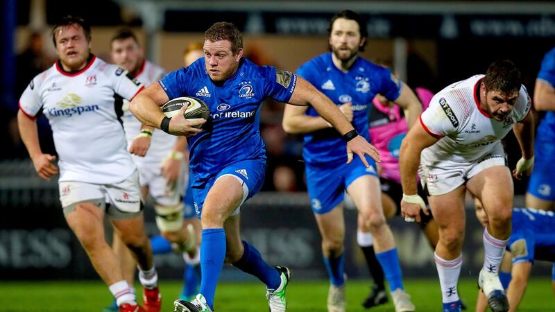 Leinster’s Sean Cronin on his way to scoring a try against Ulster  at the RDS, Dublin, on Saturday. Photograph: Tommy Dickson/Inpho
