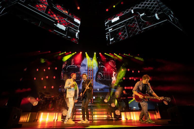 Duran Duran: Simon Le Bon on stage at 3Arena with John Taylor, Nick Rhodes and Dom Brown. Photograph: Barry Cronin