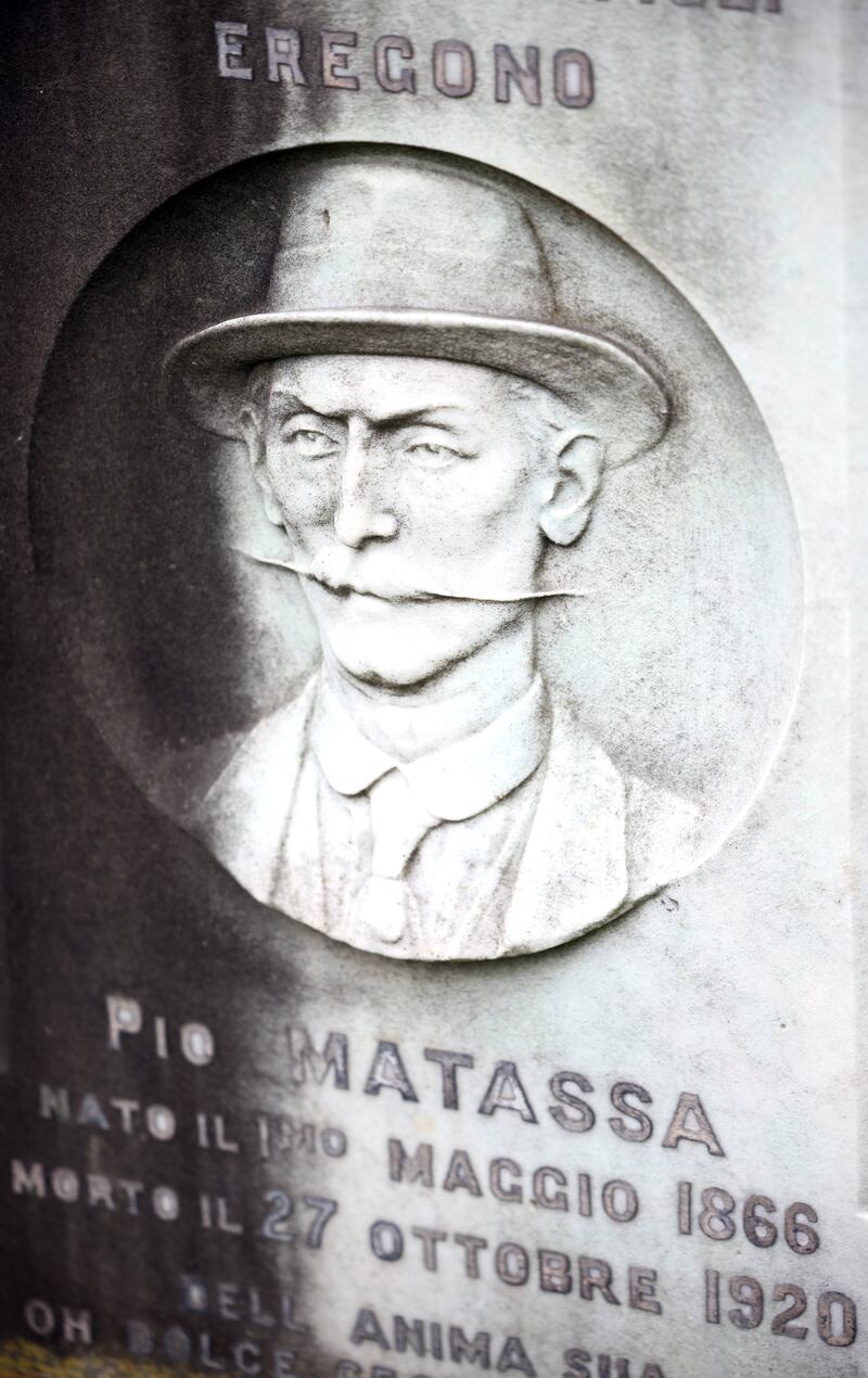 Fine stone carving on the grave of Pio Matassa, an Italian, at Milltown Cemetery, Belfast. Photograph: Stephen Davison
