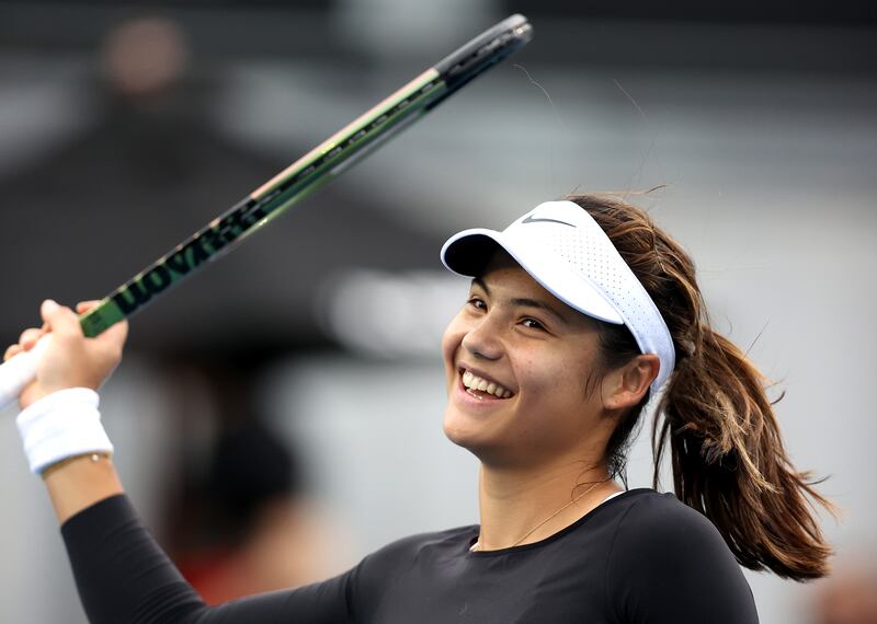 Emma Raducanu celebrates winning her singles match against Linda Fruhvirtova during day two of the 2023 ASB Classic. Photograph: Phil Walter/Getty Images