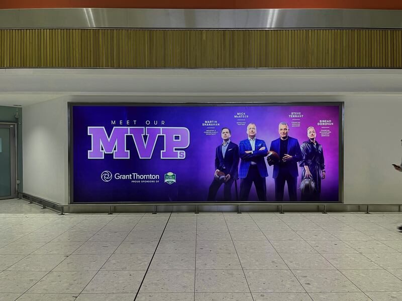 Grant Thornton's MVP poster at Dublin Airport, tying in with the company's sponsorship of an American football game in Dublin.