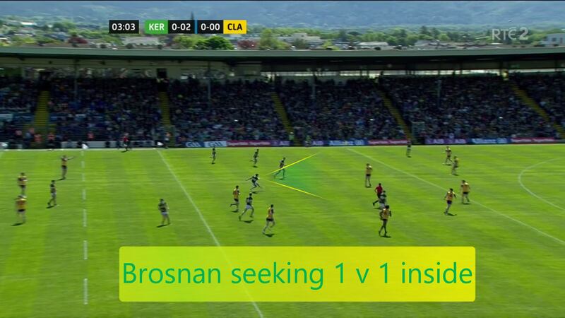 Brosnan gets his head up early to find Clifford for Kerry's opening goal in the Munster final