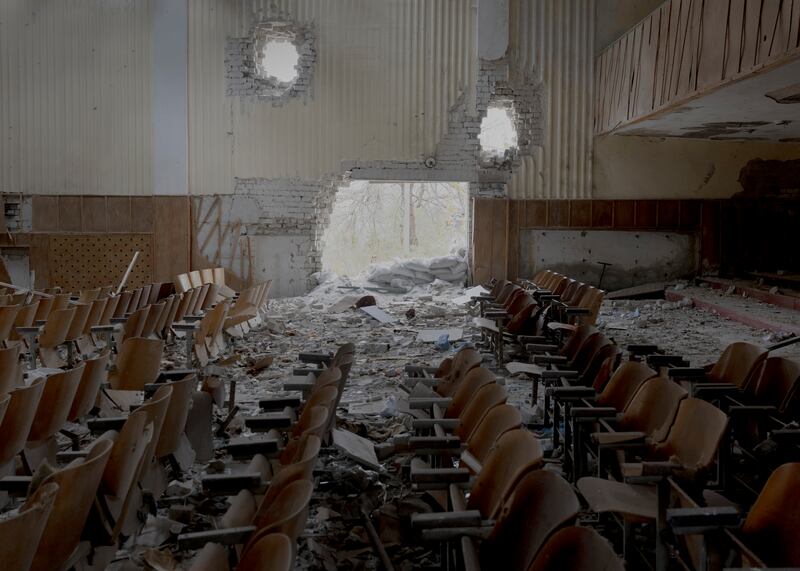 A heavily damaged community center near Kherson, in the village of Posad-Pokrovske on November 1st. Photograph: Emile Ducke/The New York Times
                      
