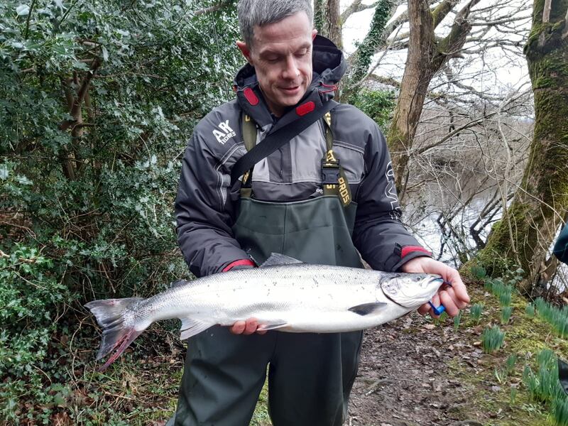 Stephen Jordan with first salmon of 2021 in Ireland from the river Laune in Co Kerry