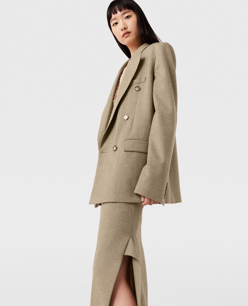 Double-breasted light moss beige jacket, €1,490, and skirt, €890, Stella McCartney at Brown Thomas and stellamccartney.com