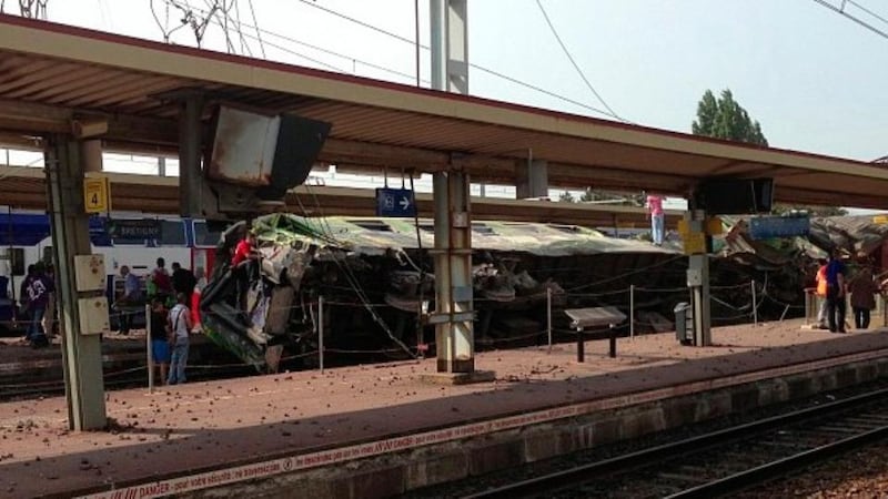 A view of a derailed intercity train after an accident at Bretigny-sur-Orge train station near Paris. Photograph: Reuters