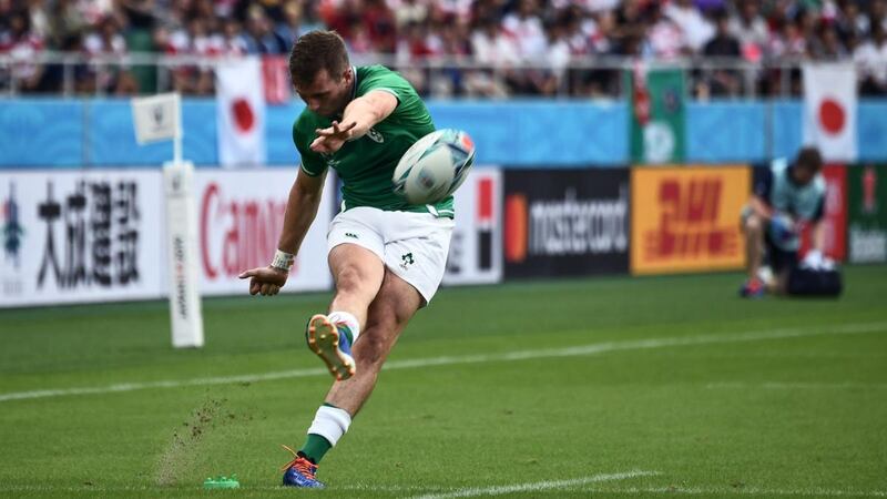 Jack Carty misses with a conversion attempt against Japan. Photograph: Anne-Christine Poujoulat/AFP/Getty