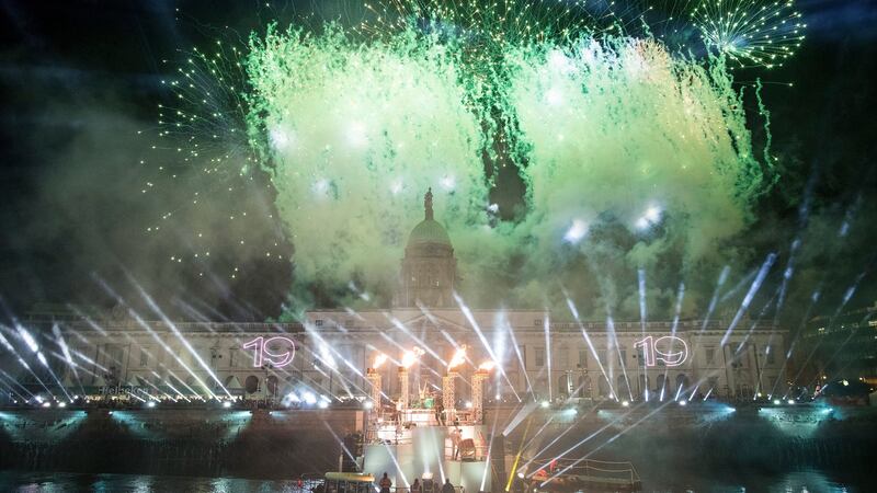 Fireworks over Dublin’s Customs House on New Year’s Eve. Photograph: Arthur Carron