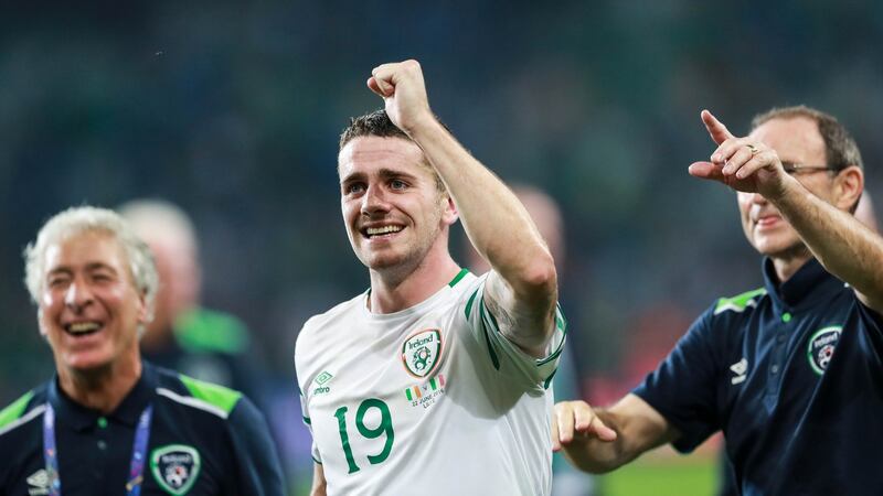 Robbie Brady was Ireland’s match winner, scoring a late header to give his side a 1-0 win over Italy in Lille. Photograph: Inpho/James Crombie