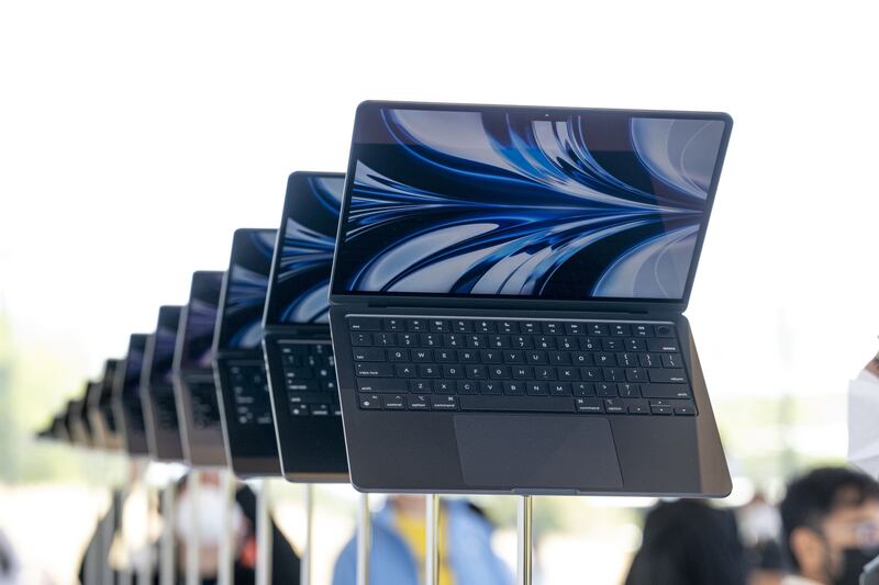 The new MacBook Air, with a fresh design, new colours and a speedier M2 processor from its homegrown chip line. Photograph: David Paul Morris/Bloomberg 