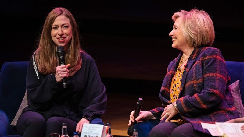 Chelsea Clinton and Hillary Clinton at the Southbank Centre in London on November 10th for the launch of their book Gutsy Women. Photograph: Aaron Chown/PA Wire
